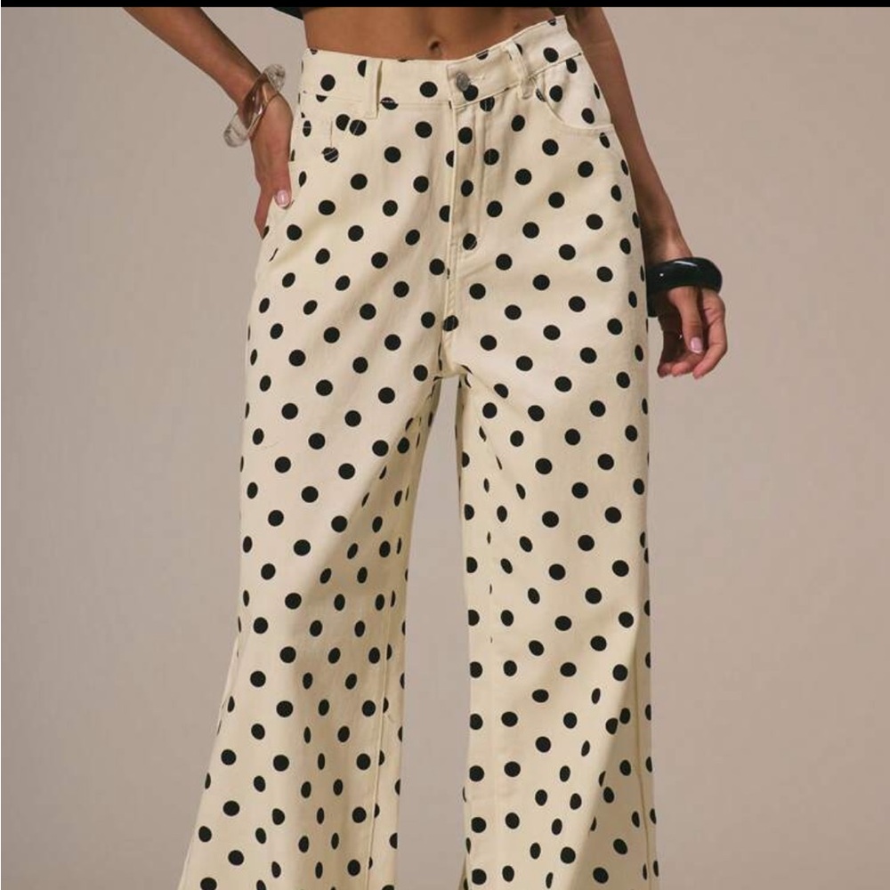 Polka Dot Wide-Leg Pants - Cream & Black - Picture 3 of 6